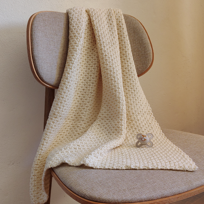 Gestrickte Babydecke aus 100% Merinowolle gelb, creme, handgefertigt in Kärnten, Österreich